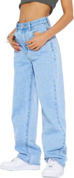 Women's High Waisted Boyfriend Baggy Jeans Straight Leg Casual Denim Pants