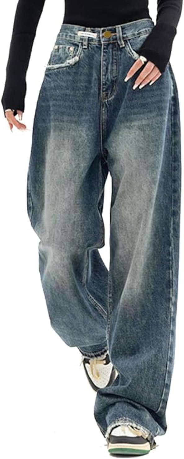 613zUyKbTJL._AC_SL1500_.jpg Women Baggy Jeans Mid-Low Waist Boyfriend Streetwear Vintage Jeans Wide Leg Denim Pants - Image 1