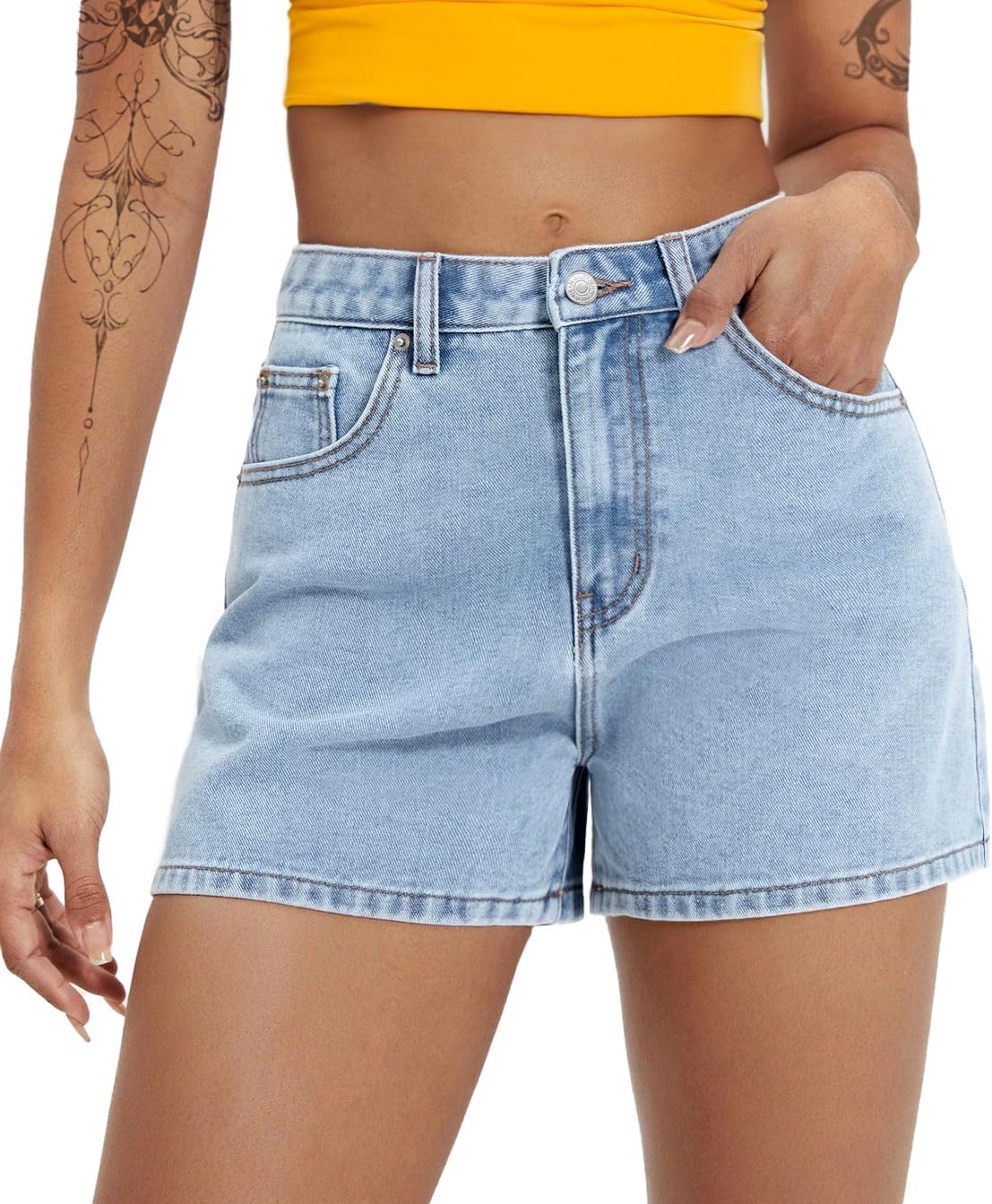 71HAC6EdYoL._AC_SL1344_.jpg 2026 Jean Shorts for Women Basic Wash Stretchy Solid Denim Summer Hot Short Y2k Casual Jorts - Image 1
