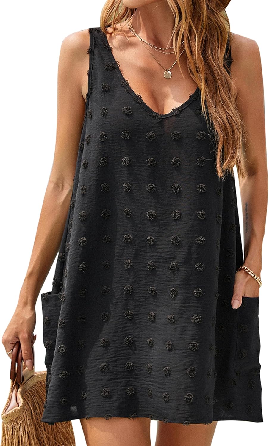 81uPsGAQEhL._AC_SL1500_.jpg Women's Casual Sun Summer Dresses Swiss Beach Cover Up V Neck Tank Dress with Pockets - Image 1